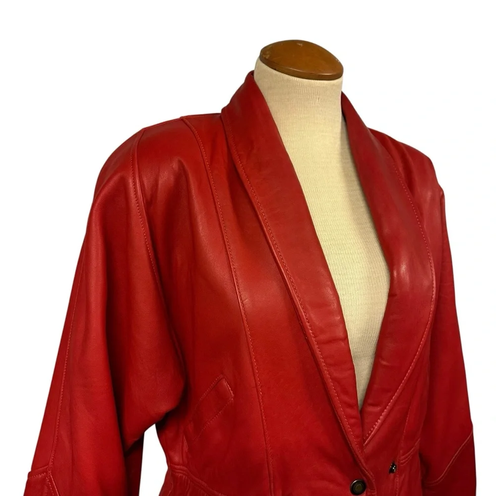 Vintage Red Soft Leather Jacket Women's 1980s 1990s Festive Western Boho Preppy - Picture 3 of 16